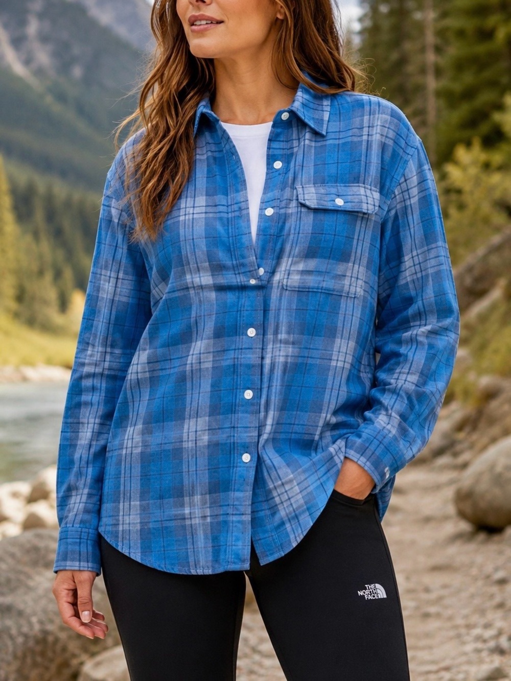 The North Face ‘Berkeley’ Blue & Gray Plaid Flannel Long-Sleeve Button-Up Shirt